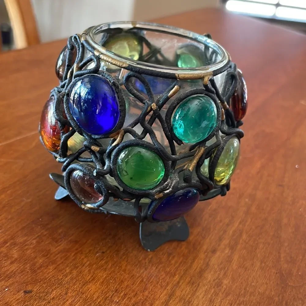 70's Glass/Iron Brutalist Style Candle Holder - Japan